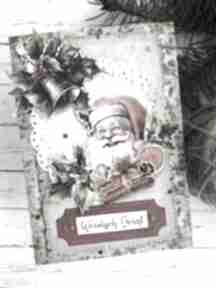 Pomysł na prezent: z 2 za craftowane ładna, kartka świąteczna vintage, z mikołajem, na boże