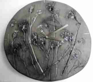 Duży zegar "chabrowe pole" ceramika eva art rękodzieło, ścienny z gliny, ceramiczny, użytkowa