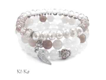 Peach and white set 07-2014 ki ka pracownia jadeity, kryształki, awenturyn, shamballa