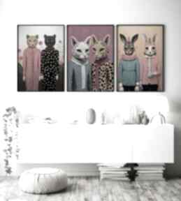 Zestaw 3 plakatów koty - format 30x40 cm plakaty hogstudio, plakat, na prezent, do sypialni
