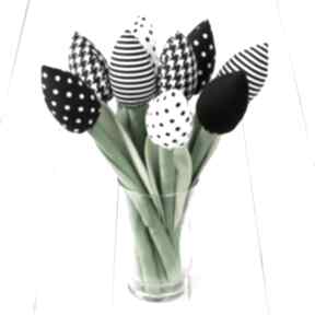 Tulipany czarno biały bawełniany bukiet dekoracje myk studio kwiaty, wystrój, z materiału