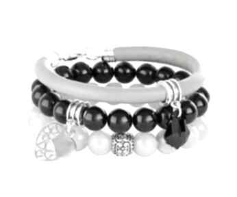 Stone grey black jadeit rzemień swarovski zawieszka zestaw trzech