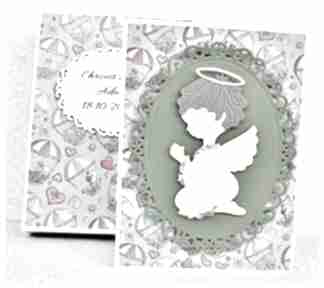 Aniołek z persolanizacją scrapbooking wrzosowisko kartka, chrzest, personalizacja, anioł