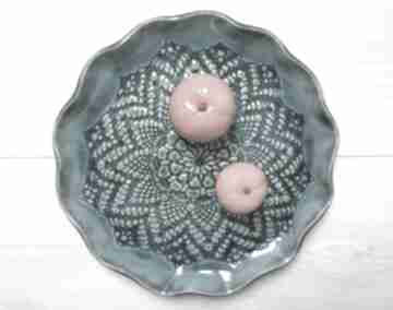 Turkusowa patera z koronką ceramika ana talerz, dekoracyjny, koronkowy, ceramiczny