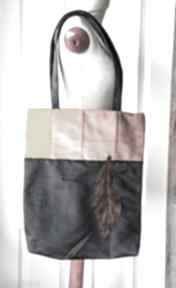 Pakowna torba z piórkiem - rudości czerń mały koziołek torebka, na zakupy, patchwork, ramię