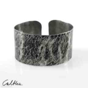 Kamień - srebrna 2000-09 caltha, szeroka bransoleta, duża minimalistyczna biżuteria