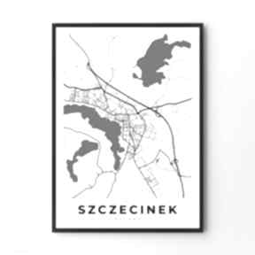 Mapa szczecinka - plakat 50x70 cm B2 plakaty hogstudio, szcecinek, na prezent, do mieszkania