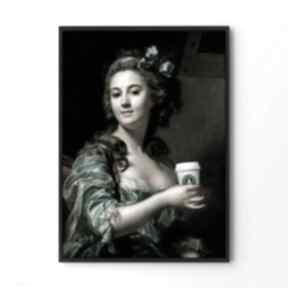 Plakat lady with coffee 40x50 cm hogstudio nowoczesny, obraz, kobieta, ozdoba, dekoracje