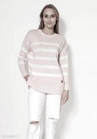 Dzianinowa bluza - swe297 róż ecru mkm swetry sweter, w paski, różowy