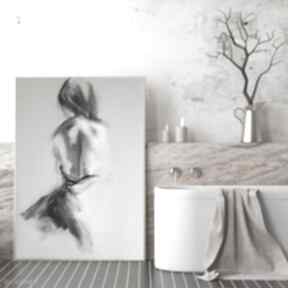 W bieli 50x70 dom galeria alina louka, czarno biała grafika, obraz do sypialni, kobieta