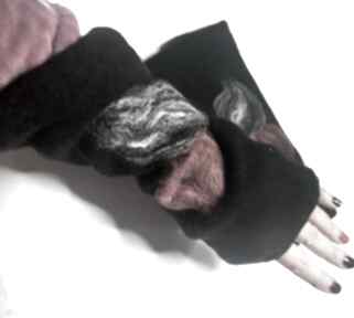 Mitenki w kolorze czarnym filcowane wełna merynosów - na podszewce, ciepłe i miłe 01 rękawiczki