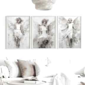 Zestaw plakatów - 40x50 cm x3 tryptyk aniołów set51 plakaty raspberryem, kobieta anioł