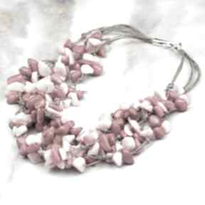 Lniany z jadeitami c761b herbarium jewelry różowy naszyjnik, z kamieniami, letni z jadeitem