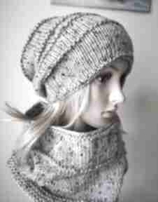 Zima w szarościach akryl buena artis rękodzieło, komplet, czapka, komin, styl