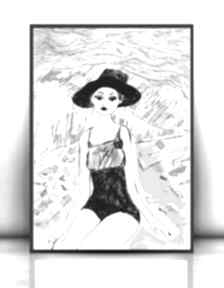 Czarno biały plakat, nowoczesny, ładna na plaży plakaty annasko grafika, minimalizm