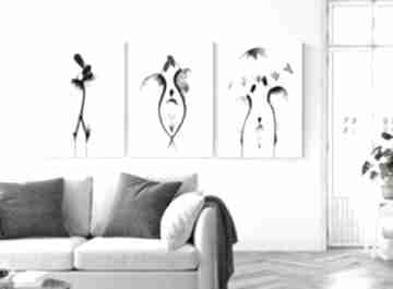 Zestaw 3 grafik 50x70 cm wykonanych ręcznie, abstrakcja, elegancki minimalizm, obraz do salonu