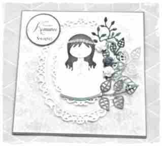 Bogato zdobiona kartka z okazji komunii świętej scrapbooking wrzosowisko pamiątka, święta