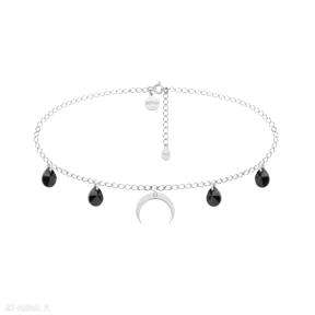 Srebrny z księżycem i czarnymi crystal naszyjniki sotho choker, księżyc, swarovski, kryształki