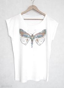 Motyl koszulka oversize biała XL gabriela krawczyk, bluzka, bawełna, nadruk
