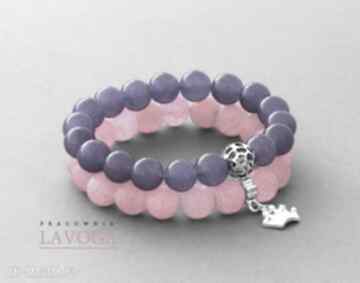 Candy pink agate violet jade set jadeit agat korona zestaw