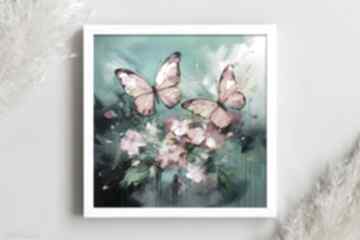 Abstrakcyjny - turkusowy z artystyczny wydruk 50x50cm plakaty annsayuri art z motyle, obraz