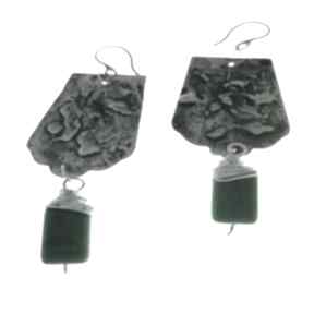 Miedziane kolczyki, biżuteria autorska - unikatowa - z miedzi. Artystyczne: zielony agat