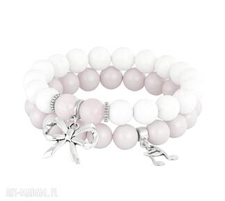 Sada white light pink jadeit kokardka nutka perła swarovski praca