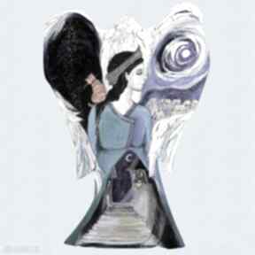 na dobranoc" obraz farbami akrylowymi artystki laube - dekoracje adriana art anioł, drewnie