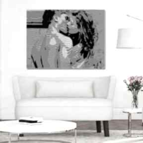Obraz pocałunek coco 90x70 czarno biały na płótnie, elegancki minimalizm, do salonu renata