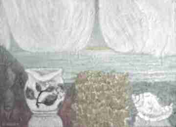 Kompozycja z dzbankiem elisabeth dzbanek staroświecki, obraz z szarym niebem, w pejzażu