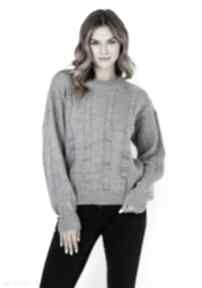 Sweter w warkoczowy wzór - swe323 szary mkm swetry, na jesień, z długim rękawem