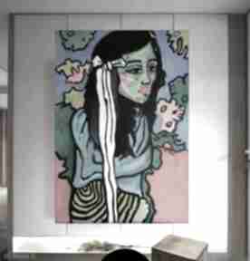 Duży obraz olejny dziewczyna ze wstęga ekspresjonizm carmenlotsu do salonu, obrazy
