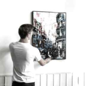 Obramowany plakat - abstrakcja blue city w czarnej ramie format 40x50 cm plakaty hogstudio