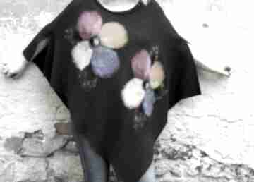 Ponczo brąz poncho meganaart w kwiaty, klasyczne, brązowe filcowane