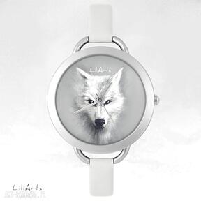 Zegarek, bransoletka - biały wilk zegarki lili arts, skórzana, etniczny, prezent