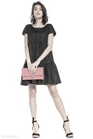 Sukienka mini z dwoma falbanami bawełny, t337, czarna tessita - zwiewna, dwie falbany