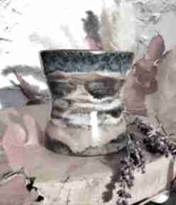 Kamionkowa wielobarwna czarka ceramiczna fantazja ręcznie wykonana na kole garncarskim woreczek