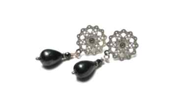 Pearls black - kolczyki ki ka pracownia perły seashell, z pereł, czarne, stal szlachetna
