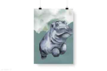 Plakat dekoracyjny A3 "hipopoam" plakaty bednarczyk ilu, do salonu, hipopotam, zwierzęce