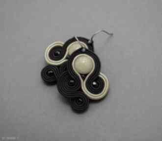 Małe kolczyki sutasz z jadeitami si su soutache, sznurek, limonka, zielony, czarne