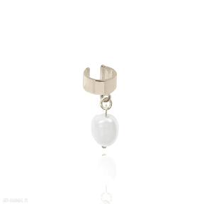 Nausznica srebrna pozłacana z naturalną perłą luo perła