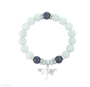 Dragonfly mint navy blue jadeit bransoletka zawieszka cyrkonie