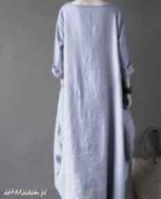 Niebieska sukienka oversize bawełna duzy rozmiar ruda klara, etno, kolorowa, boho
