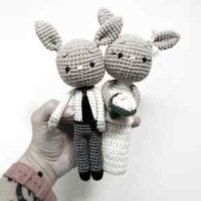 Młoda para króliczki ręcznie robione prezent ślubny ślub splotomaniaa, maskotki, pamiątka