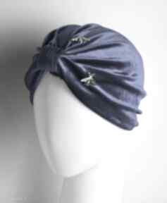 Welurowy turban czapki fascynatory, kobalt, chaber