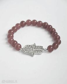 Bracelet by sis: cyrkoniowa hamsa w czerwonych kamieniach, ręka, prezent, kamienie, czerwony