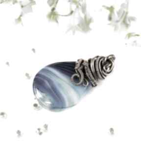 Wisiorek z niebieskim agatem wisiorki blue pearl art wire wrapping, miedziany, dla niej