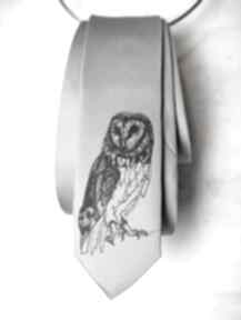 Krawat z nadrukiem - sowa krawaty gabriela krawczyk, śledź, nadruk, prezent