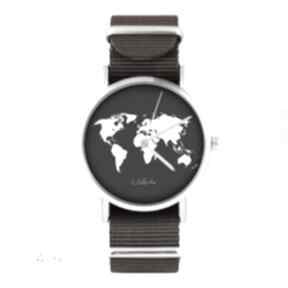 Zegarek - mapa świata brązowy, nato zegarki liliarts, bransoletka - unikatowy