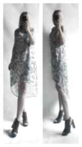 Sukienka na ramiączkach z półokrągłym tyłem bellafeltro, asymetryczna, wzorzysta, elegancka